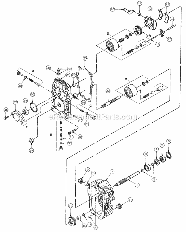 Hydrostatic Transmission Diagram and Parts List for 5416R 457900-460859, 553C562K100, 554C562K100 Cub Cadet Lawn Mower